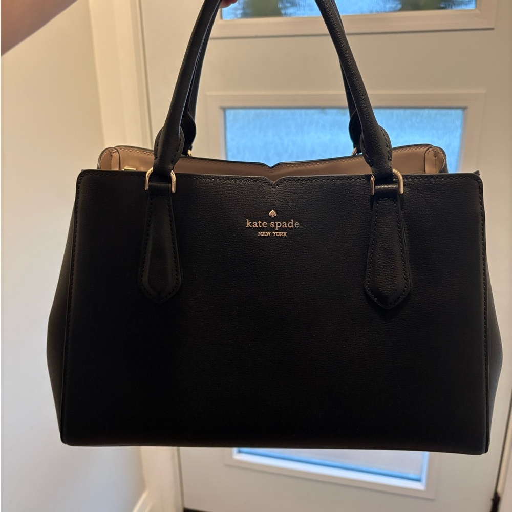 kate spade Black Leather Structured Satchel with Neutral Trim - Picture 1 of 3